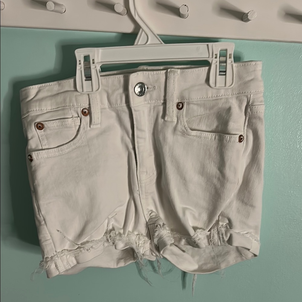 American Eagle Outfitters White Jean Shorts Distressed Mid-Rise